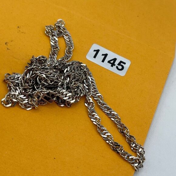 Long herringbone flat twisted Sterling silver chain necklace. - Picture 7 of 7